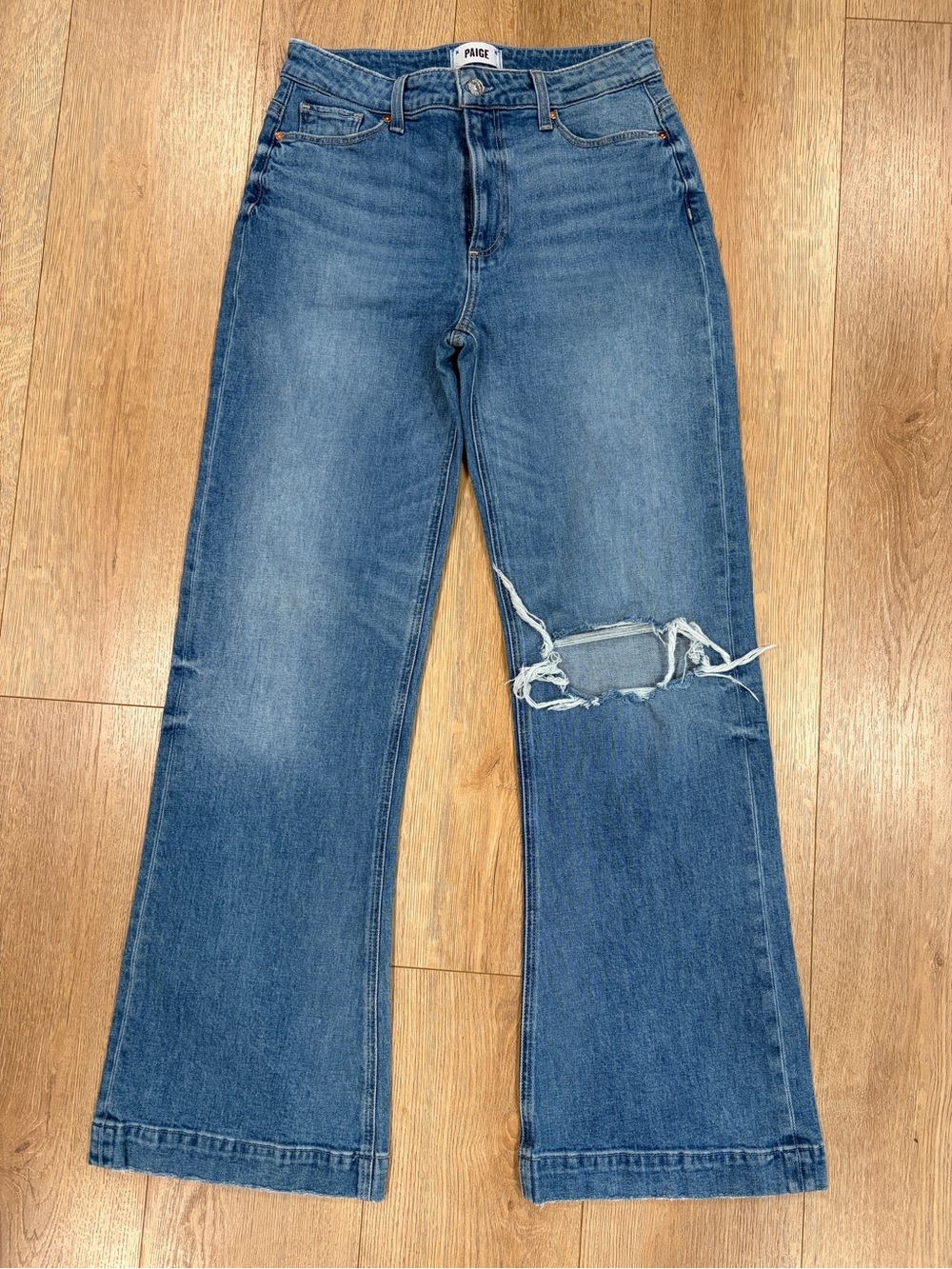 PAIGE Leenah Cropped Wide Leg Jeans Distressed High Rise Size 28